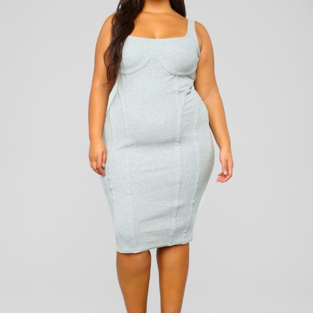 Ribbed Midi Dress- Grey